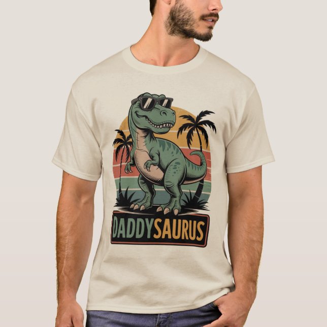 Daddysaurus T-Rex - Funny Retro Pappa Dinosaur T Shirt (Framsida)