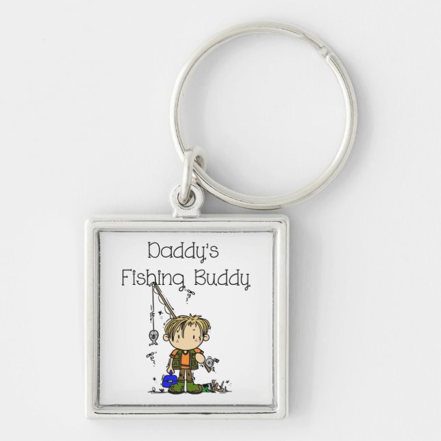 DADFISHINGBUDDY.png Fyrkantig Silverfärgad Nyckelring (Framsidan)