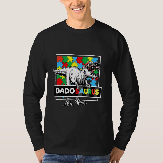 Dadosaurus T Rex Autism Fars dag Dadasaurus Vin T Shirt (Framsida)