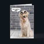 Dad's Birthday Funny Golden Retriever Card Kort<br><div class="desc">Golden retriever wearing a funny mustache mask on gray brick wall and wood floor with speech bubble for Dad's birthday.
Can be changed for anyone's birthday. Text is editable.</div>