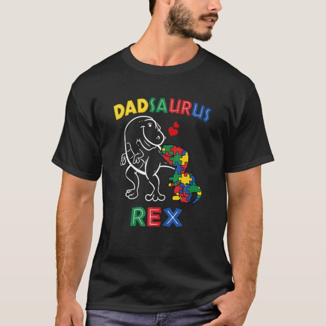 Dadsaurus Autism Awareness Fars dag pappa Dino T Shirt (Framsida)