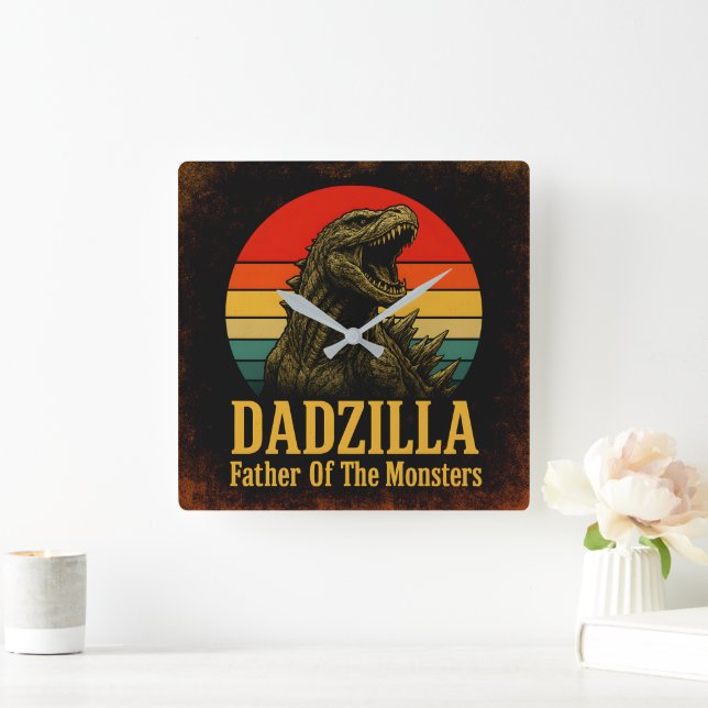 Dadzilla Far vid Monsters Fars dag Fyrkantig Klocka (Hem)