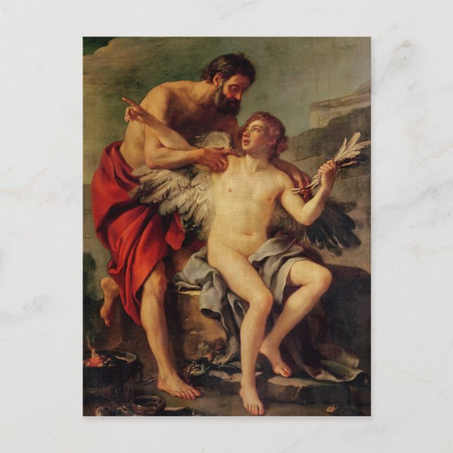 Daedalus fäster Ikaros vingar, c.1754 Vykort (Framsida)