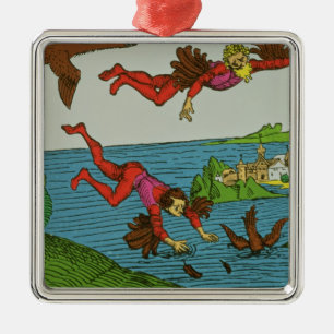 Daedalus och Icarus, 15th århundrade Julgransprydnad Metall