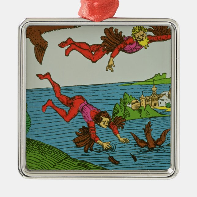 Daedalus och Icarus, 15th århundrade Julgransprydnad Metall (Framsidan)