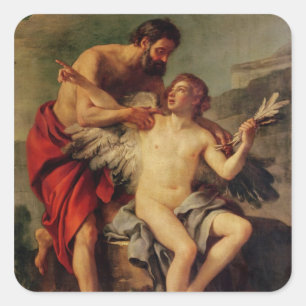 Daedalus som fäster Icaruss vingar, c.1754 Fyrkantigt Klistermärke