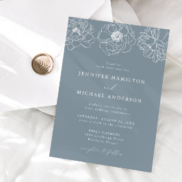 Daety Blommigt Dusty Blue Bröllop Inbjudningar
