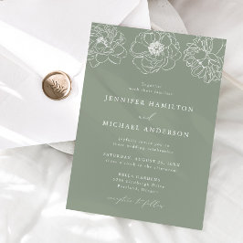 Daety Blommigt Sage Grönt Bröllop Inbjudningar