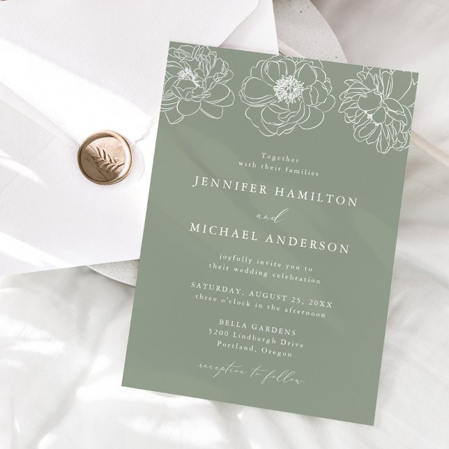 Daety Blommigt Sage Grönt Bröllop Inbjudningar (Skapare uppladdad)