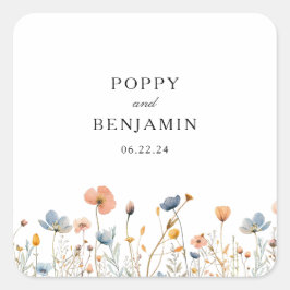 Daety Blommigt Wildblomme Wandan Bröllop Fyrkantigt Klistermärke