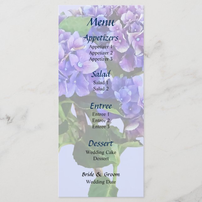 Daety Blue Hydrangea Menu Meny (Framsida)