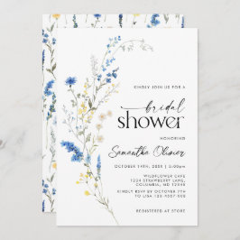 Daety Blue Vild Flowers Simple Navy Möhippa Inbjudningar