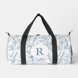 Daety Blue & White Blommigt Monogram Duffel Bag