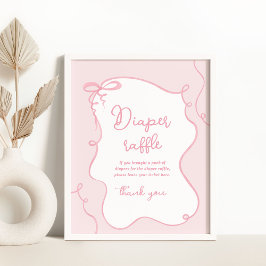 Daety Bow vågigt rosa Diaper raffle Poster