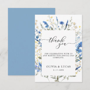 Daety Dusty Blue Vild Blommigt Navy Rustic Bröllop Tack Kort