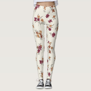 Daety Guld Maroon Blommönstret Leggings