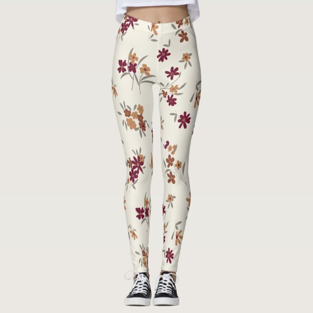Daety Guld Maroon Blommönstret Leggings (Framsida)