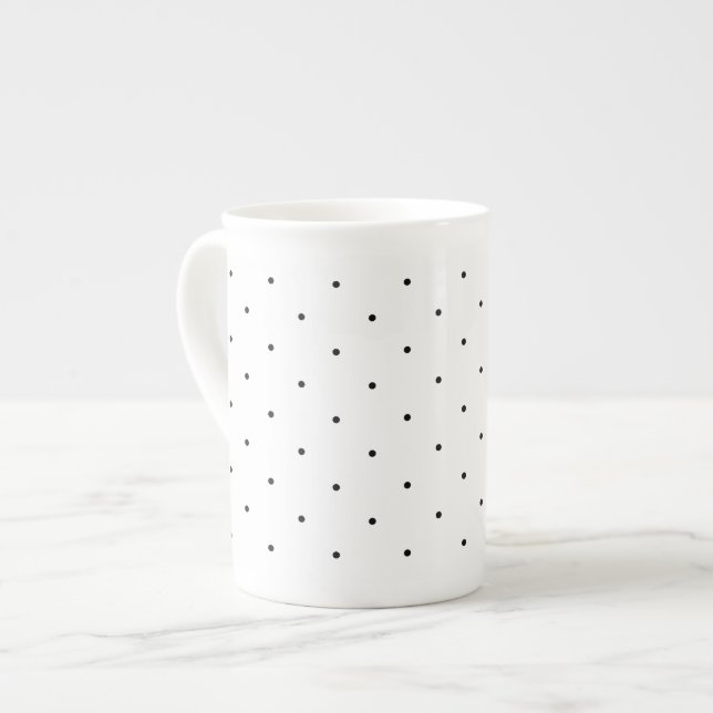 Daety Polka dots Black and White Tea Kopp Benporslin Mugg (Framsida vänster)
