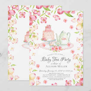 Daety Rosa Blommigt Baby Tea Party bjudan Inbjudningar
