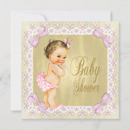 Daety Rosa Gold Foil Bow Snöre Girly Baby Shower Inbjudningar