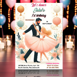 Daety Rosa Tutu Chic Girls Ballerina 1:a födelseda Inbjudningar