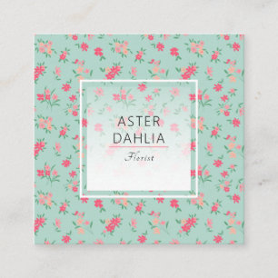 Daety Teal Rosa Tiny Flowers Fyrkantigt Visitkort