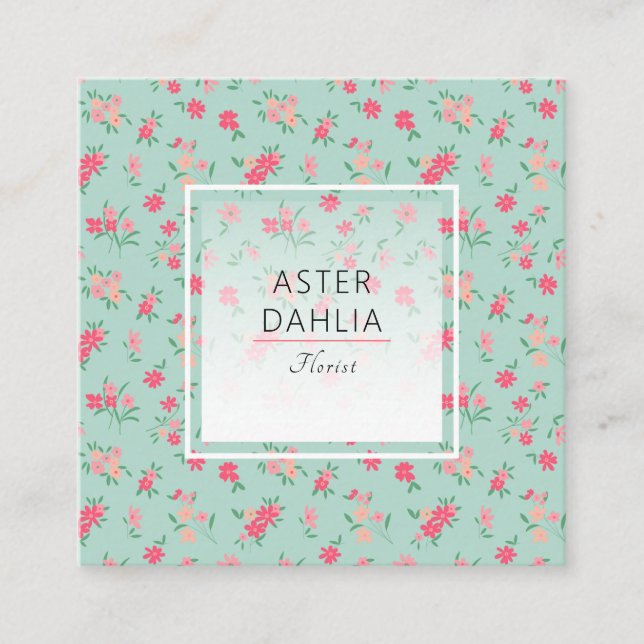 Daety Teal Rosa Tiny Flowers Fyrkantigt Visitkort (Framsida)