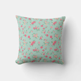 Daety Tiny Rosa Flowers on Teal Kudde