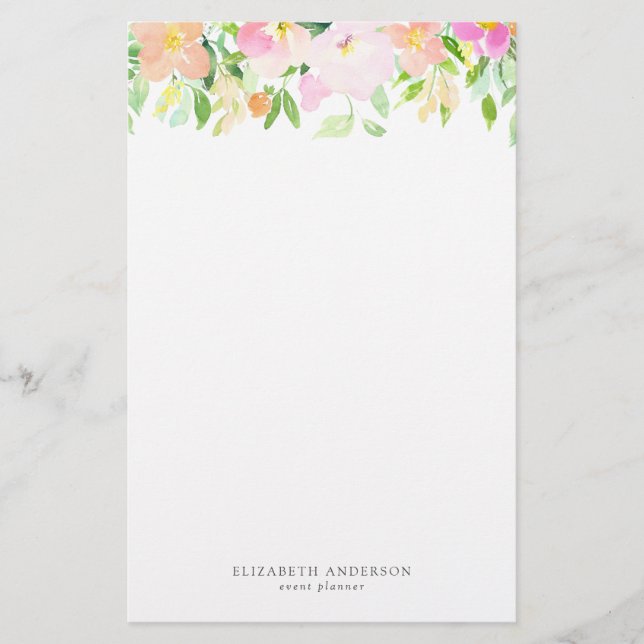 Daety Watercolor Flowers | Pastellkrita, Blommigt Brevpapper (Framsida)