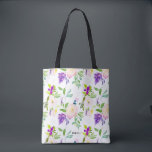 Daety Watercolor Flowers | Peonier och Wisterias Tygkasse<br><div class="desc">Färgämnen och feminin i hela den tryckta väskan med vattenfärgade  peonier och lila wisterias.</div>