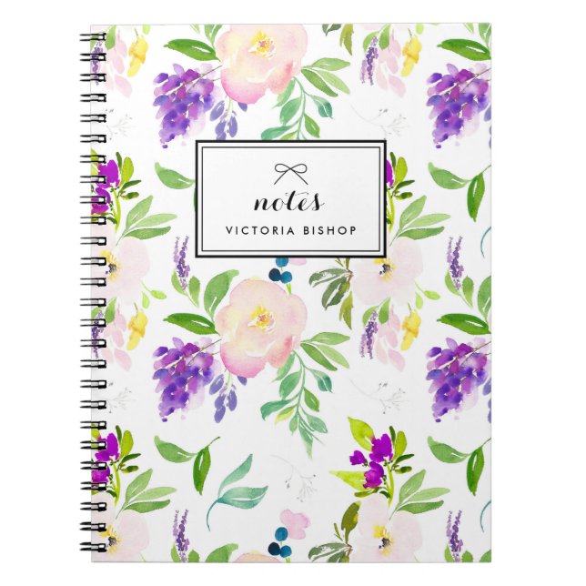 Daety Watercolor Peonies och Wisterias Mönster Anteckningsbok (Framsidan)