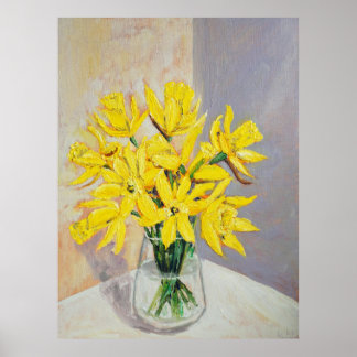 Daffodier i vas-glasets vattenfärg poster