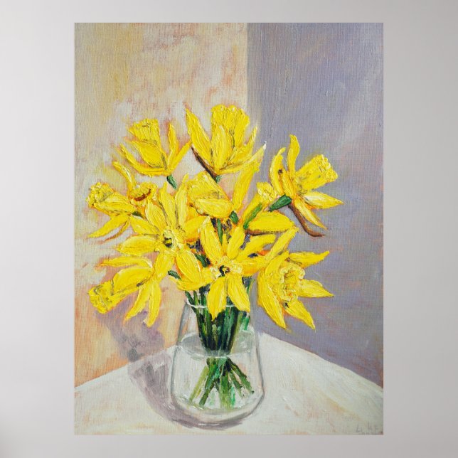 Daffodier i vas-glasets vattenfärg poster (Framsidan)