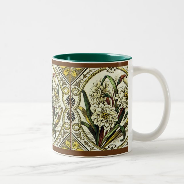 Daffodil Antique Blommigt Faux Tile Coffee Mugg (Höger)