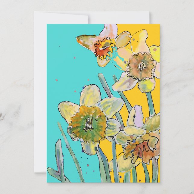 Daffodil Art Watercolour Födelsedagsinbjudan Inbjudningar (Framsida)
