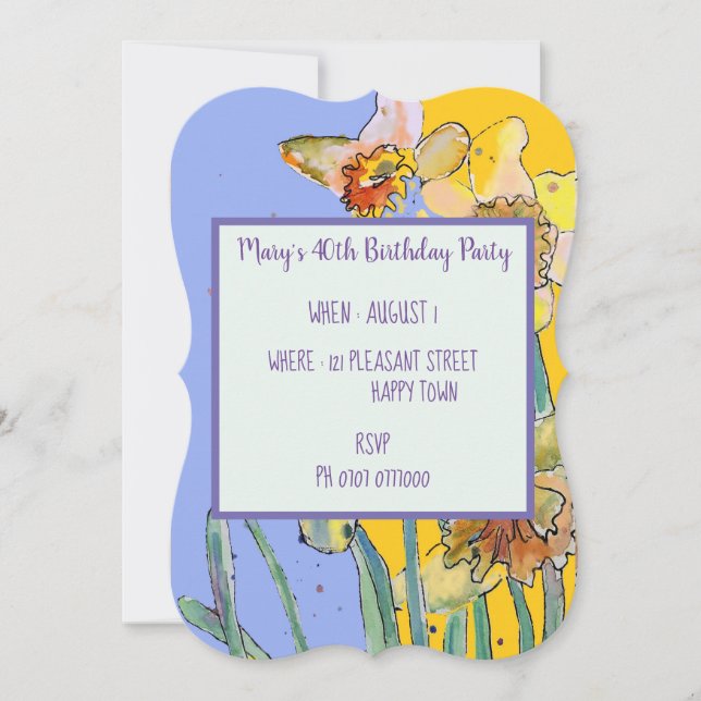 Daffodil Blommigt 40:e födelsedagsinbjudan Gult Inbjudningar (Framsida)