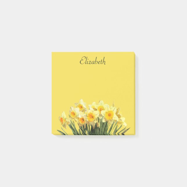 Daffodil Blommigt Gult Skript Monogram Namn 3x3 Post-it Block (Framsida)