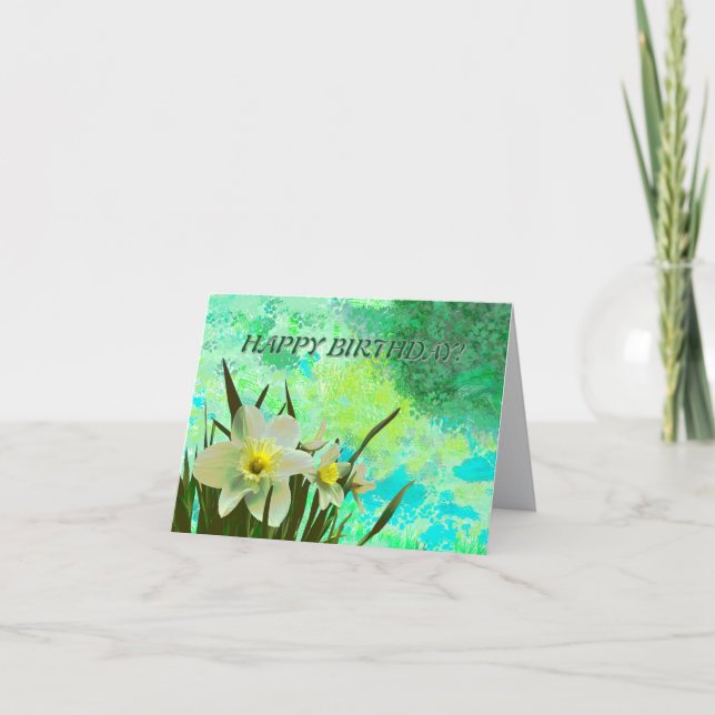 Daffodil-blommor gult, vita trädgårdsfödelsekort tack kort (Framsida)
