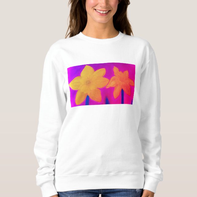 Daffodil Bloom Sweatshirt - Chalk Pastel Handmade  T Shirt (Framsida)
