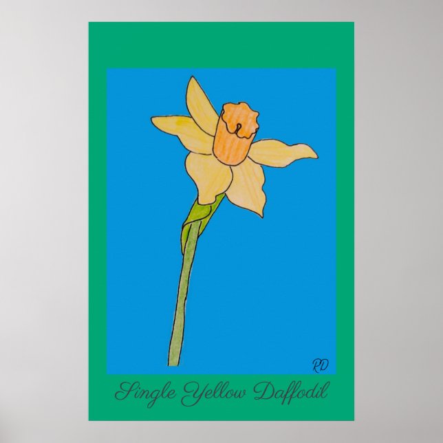 Daffodil Blue & Grönt med en Gult Poster (Framsidan)