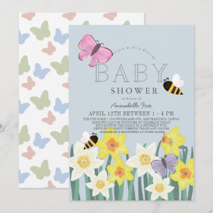 Daffodil Butterfly Bee Blommigt Drive by Baby Show Inbjudningar