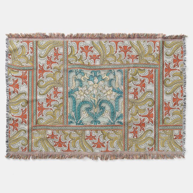 Daffodil chintz art nouveau-blomman tapet filt (Framsidan)