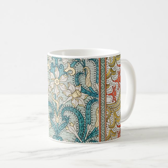 Daffodil chintz art nouveau-blomman tapet kaffemugg (Framsida höger)