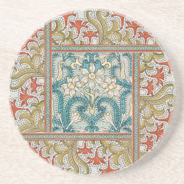 Daffodil chintz art nouveau-blomman tapet underlägg (Framsidan)