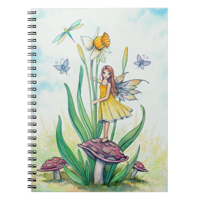 Daffodil Fairy Fantasy Art Anteckningsbok Med Spiral (Framsidan)