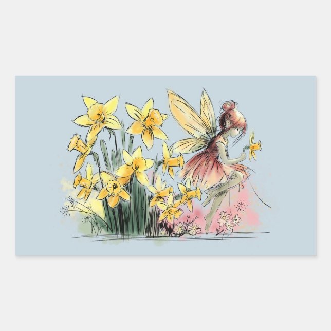 Daffodil Fairy Rektangulärt Klistermärke (Framsida)