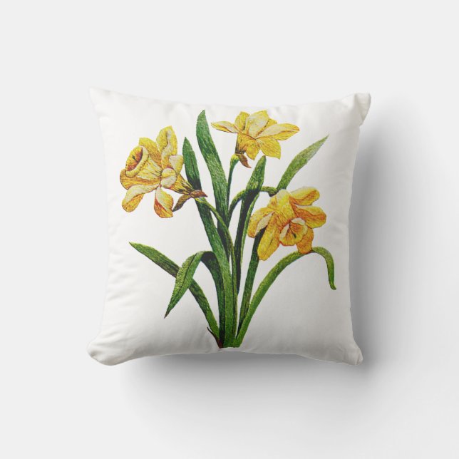 Daffodil Faux Crewel Embroized Pillow Kudde (Framsida)