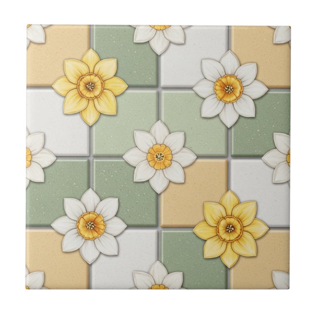 Daffodil Floral Tile Pattern Kakelplatta (Framsidan)