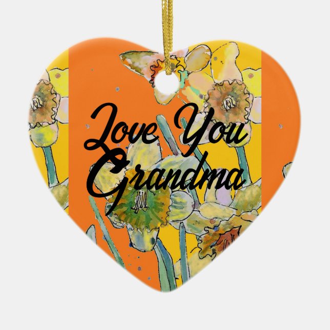 Daffodil Flower Blommigt Kärlek You Grandma Dekora Julgransprydnad Keramik (Framsidan)