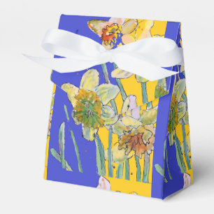 Daffodil Flower Painting blommigt Birthday Navy Bl Presentaskar